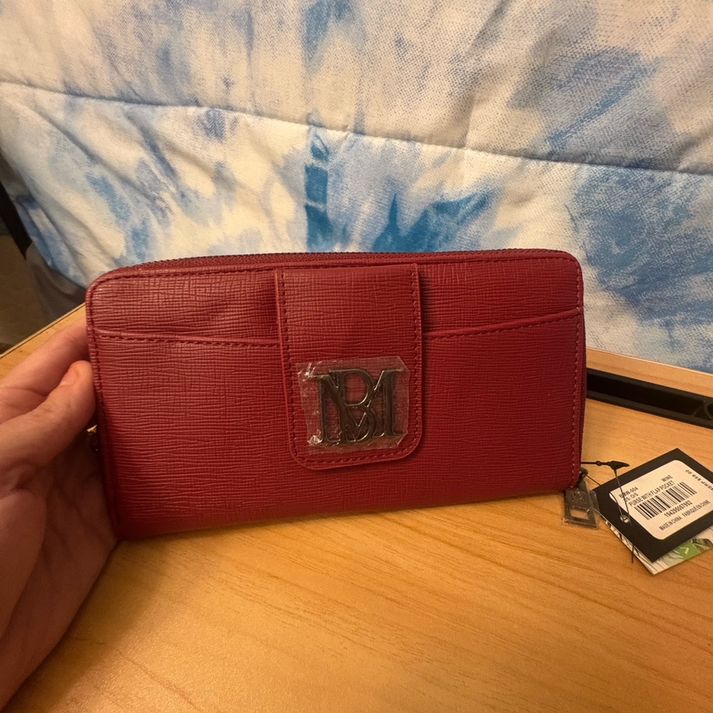 Badgley Mischka Long Wine Full Zip Around Wallet Logo and Branded NWT
